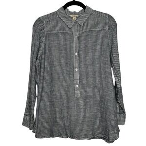 Lucky Brand Linen Blend Striped Tunic Top w/Collar Sz M